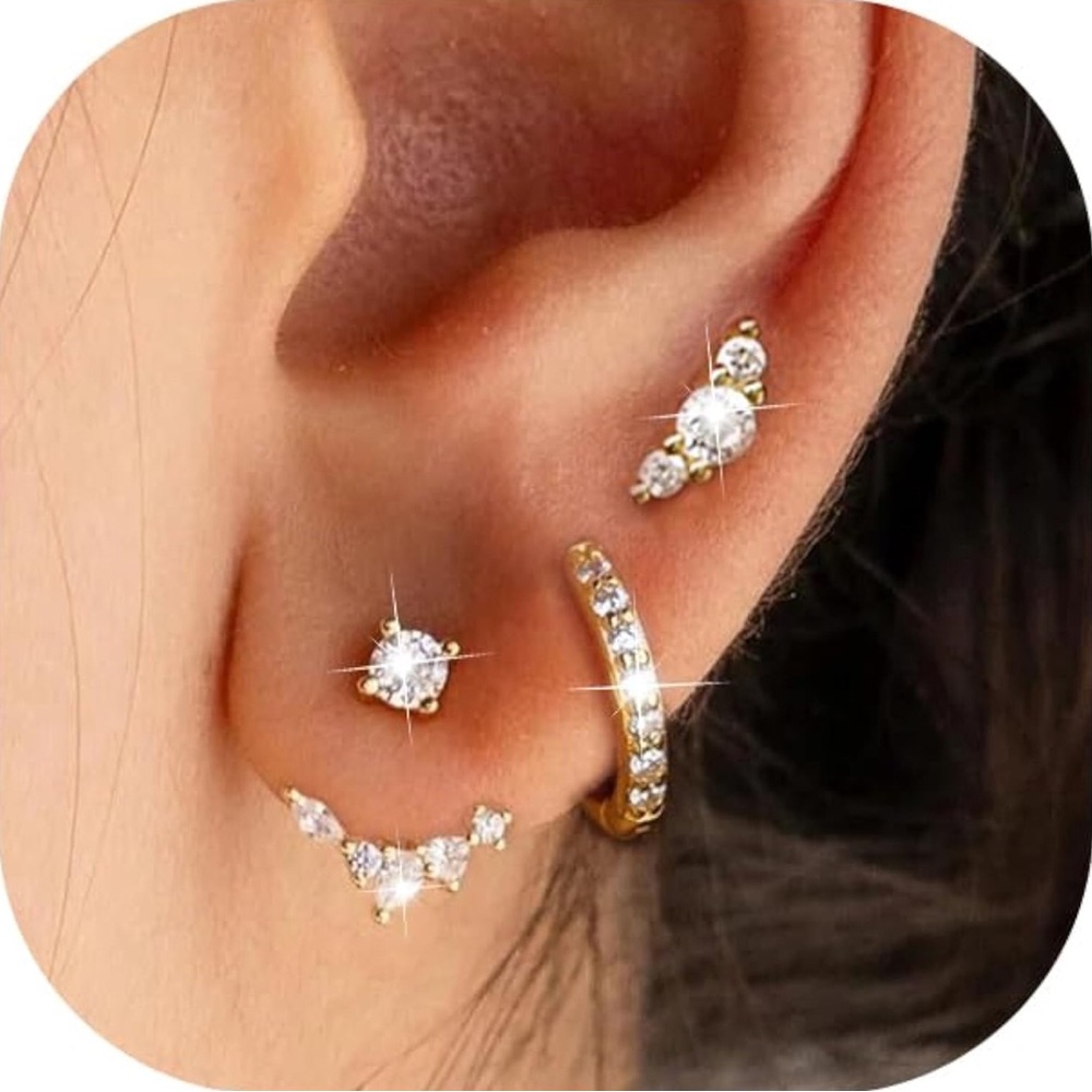 Gold Stud Earrings Set for Women 6 Pairs 14K Hypoallergenic Jewelry